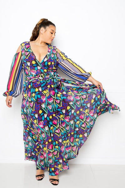 Multi Print Chiffon Maxi Dress - AMIClubwear