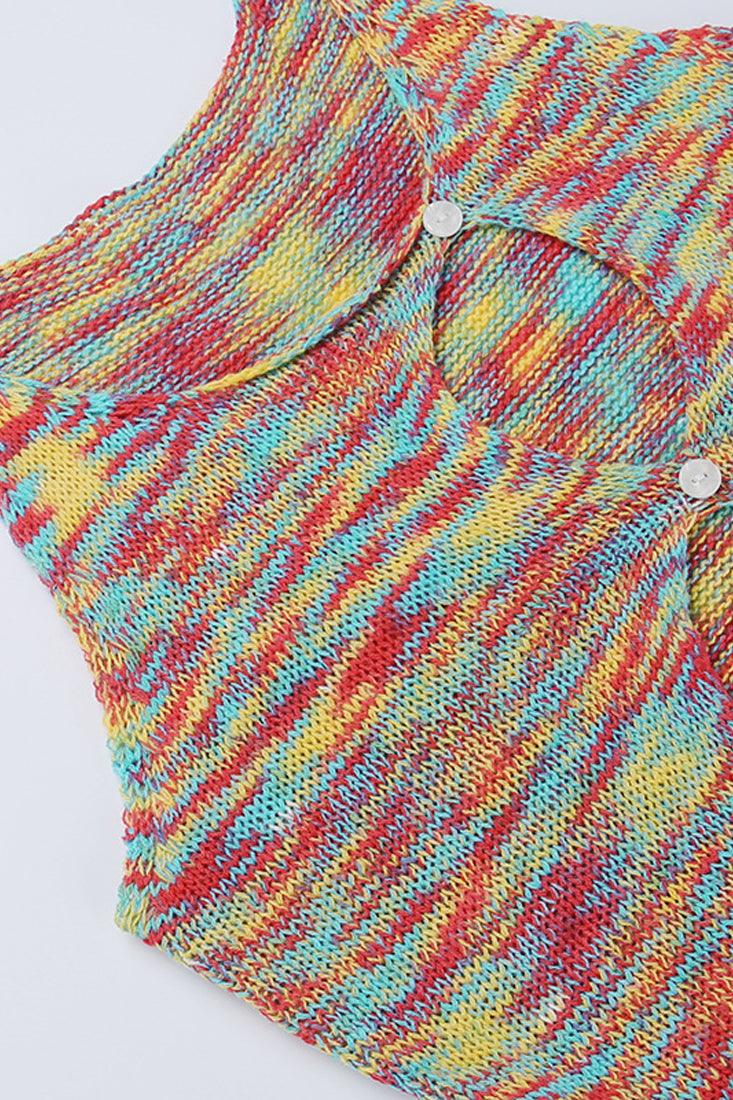 Multi Rainbow Knitted Cut Out Dress - AMIClubwear