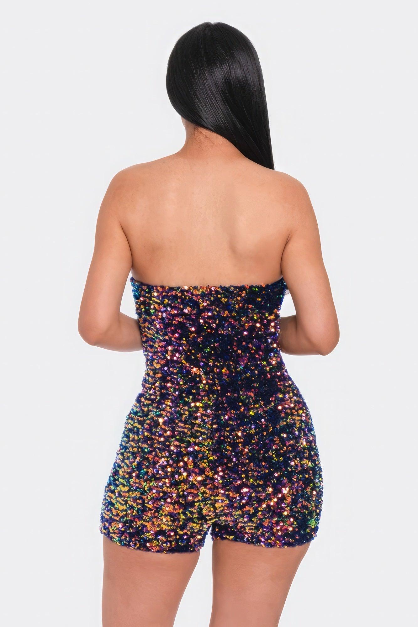 Multi Sequins Tube Top Romper - AMIClubwear