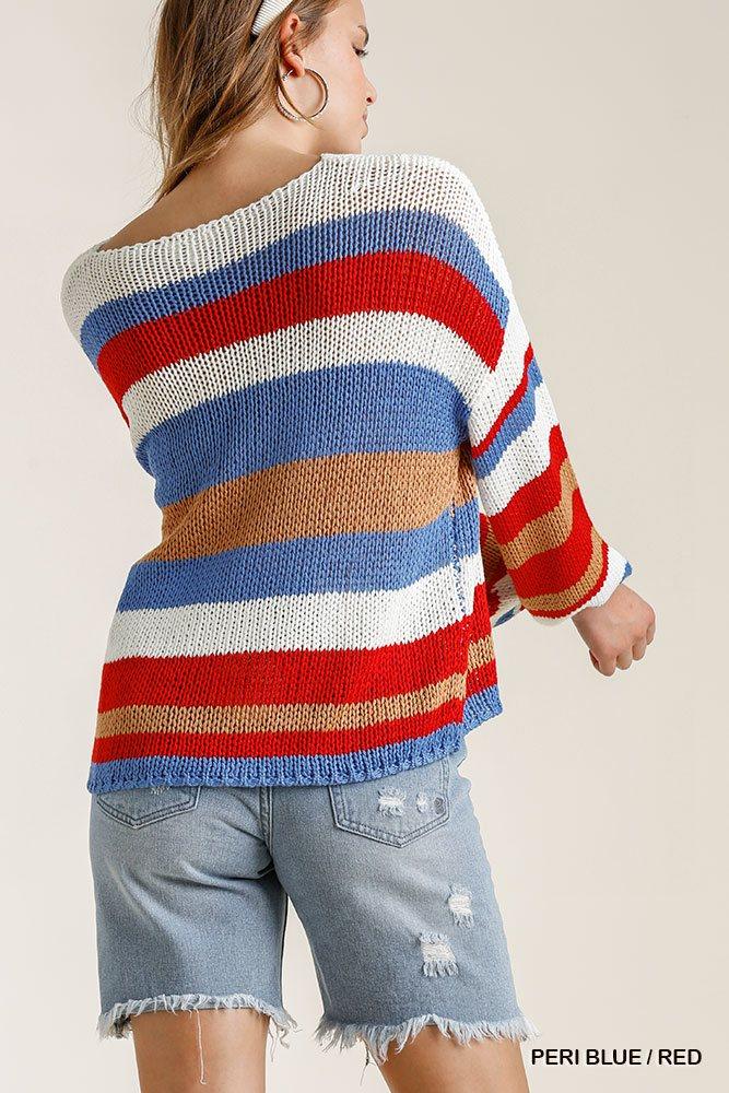 Multicolored Stripe Round Neck Long Sleeve Knit Sweater - AMIClubwear