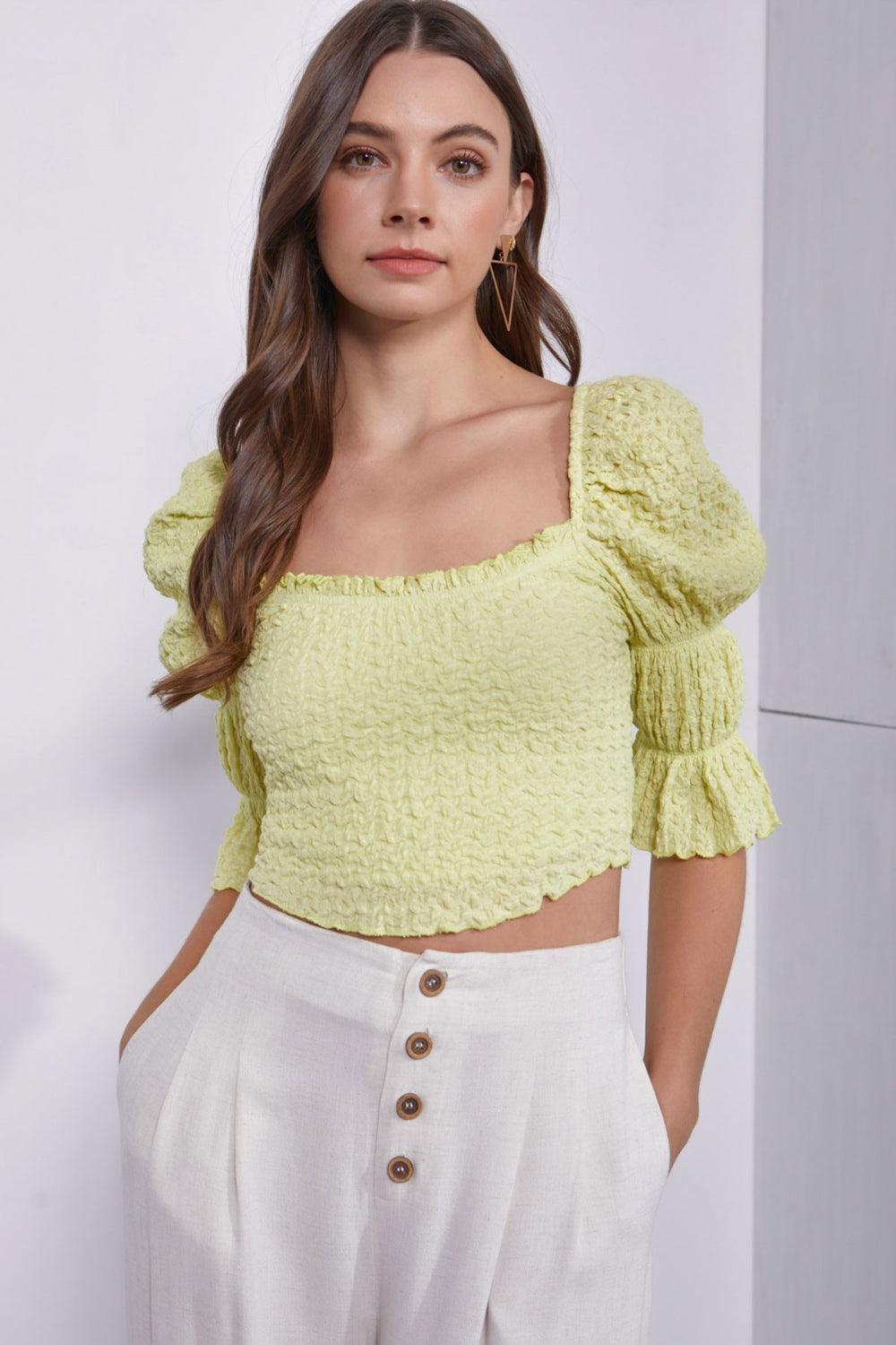 MUSTARD SEED Crinkle Texture Puff Sleeve Crop Top - AMIClubwear