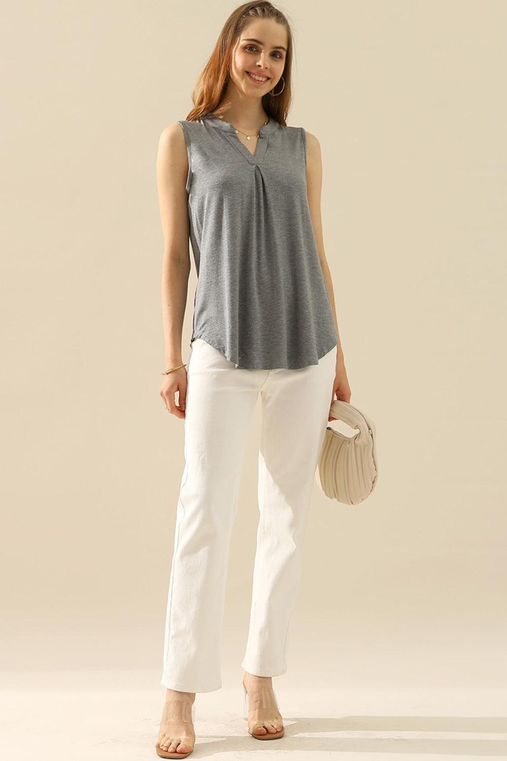 Ninexis Full Size Notched Sleeveless Top - AMIClubwear