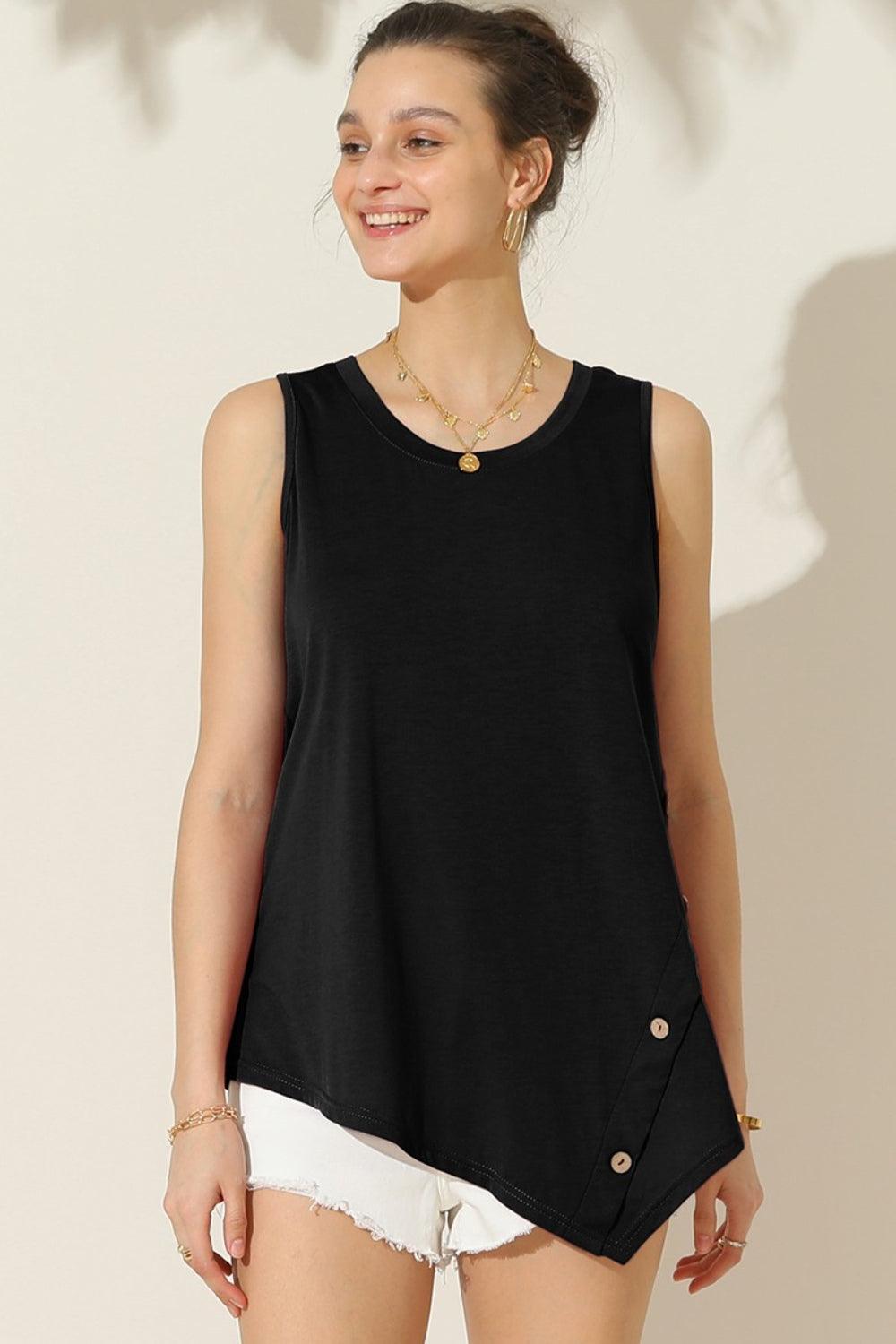 Ninexis Round Neck Button Side Tank - AMIClubwear