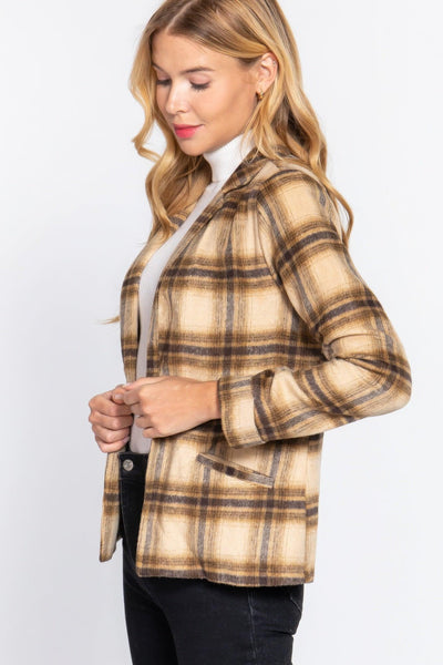 Notched Collar Plaid Jacket - AMIClubwear