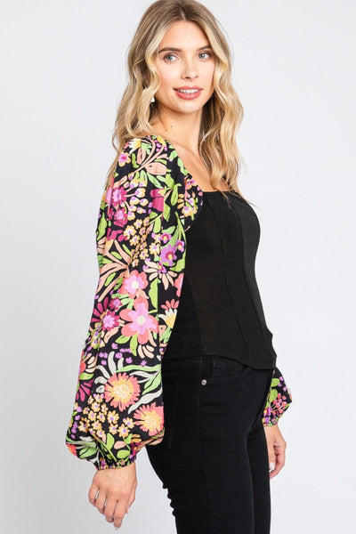 ODDI Full Size Floral Balloon Sleeve Blouse - AMIClubwear