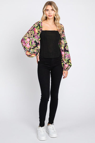 ODDI Full Size Floral Balloon Sleeve Blouse - AMIClubwear