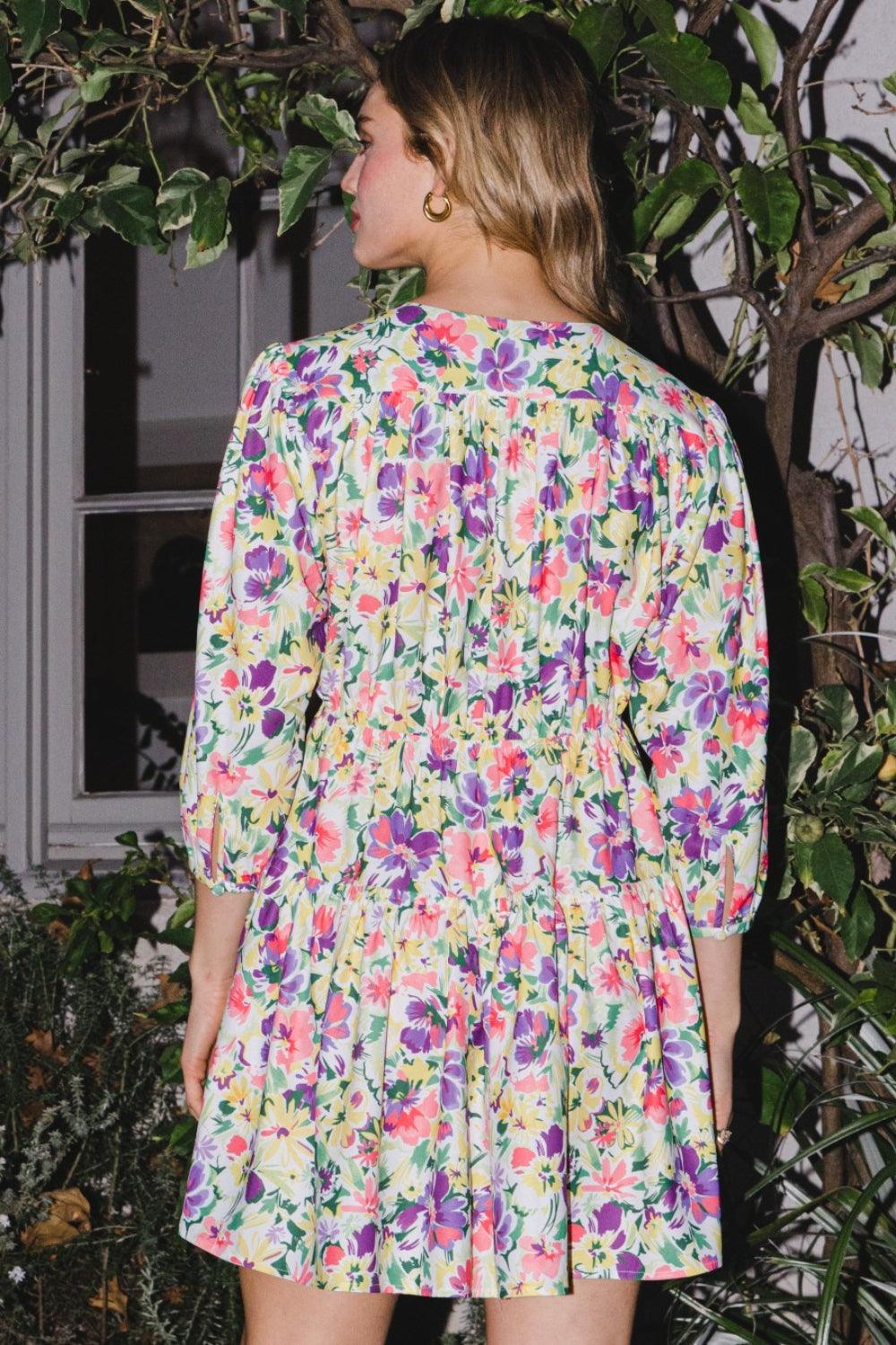 ODDI Full Size Floral Ruched Mini Dress - AMIClubwear