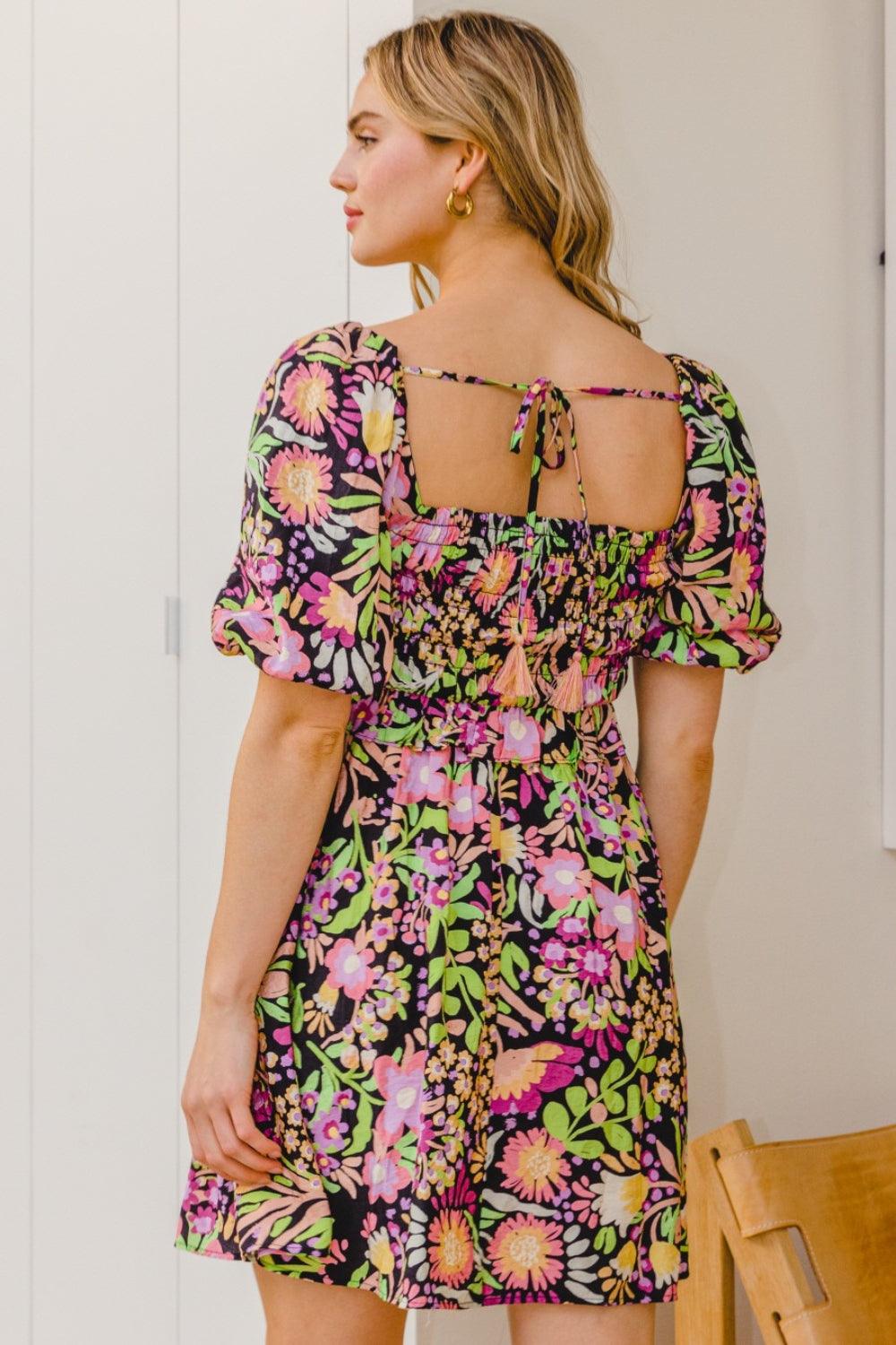 ODDI Full Size Floral Tie-Back Mini Dress - AMIClubwear