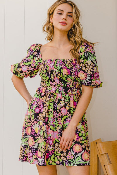 ODDI Full Size Floral Tie-Back Mini Dress - AMIClubwear