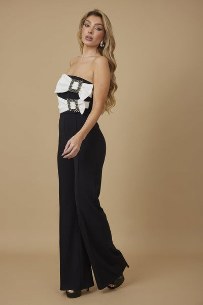 Off Shoulder Blk N Wht Fashion Jumpsuit - AMIClubwear