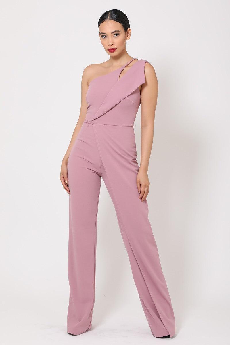 One Shoulder Jumpsuit W/ Small Opening - AMIClubwear