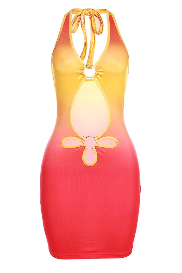 Orange And Pink Sexy Cutout Dress - AMIClubwear