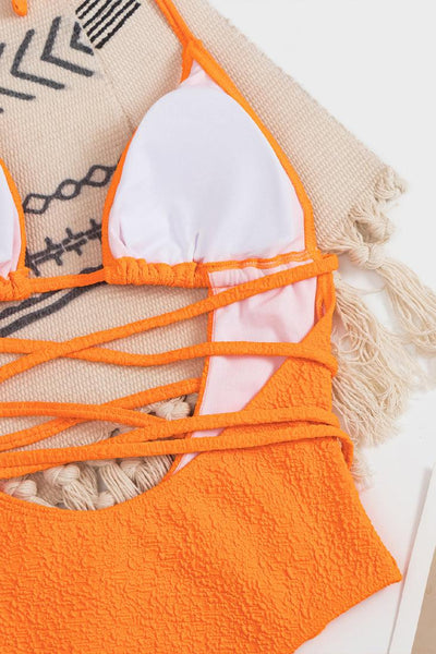 Orange Strappy Cut Out 1 Pc Swimsuit Monokini - AMIClubwear