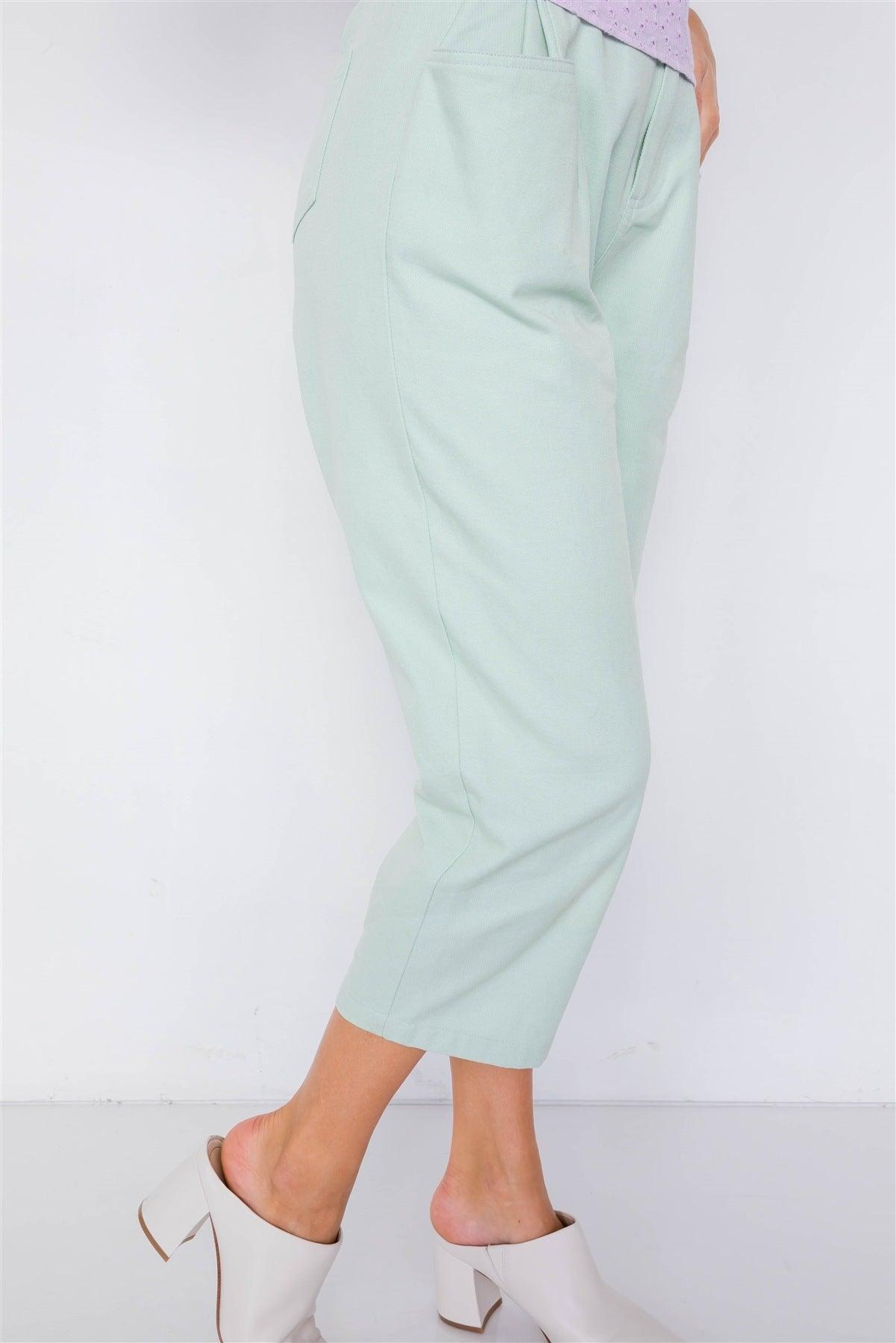 Pastel Chic Solid Ankle Wide Leg Adjustable Snap Waist Pants - AMIClubwear