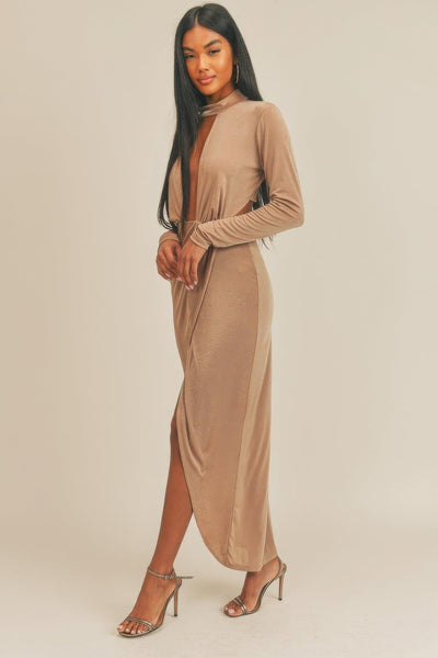 Pecan Brown Open Front Dress - AMIClubwear