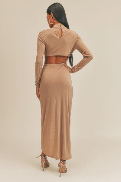 Pecan Brown Open Front Dress - AMIClubwear