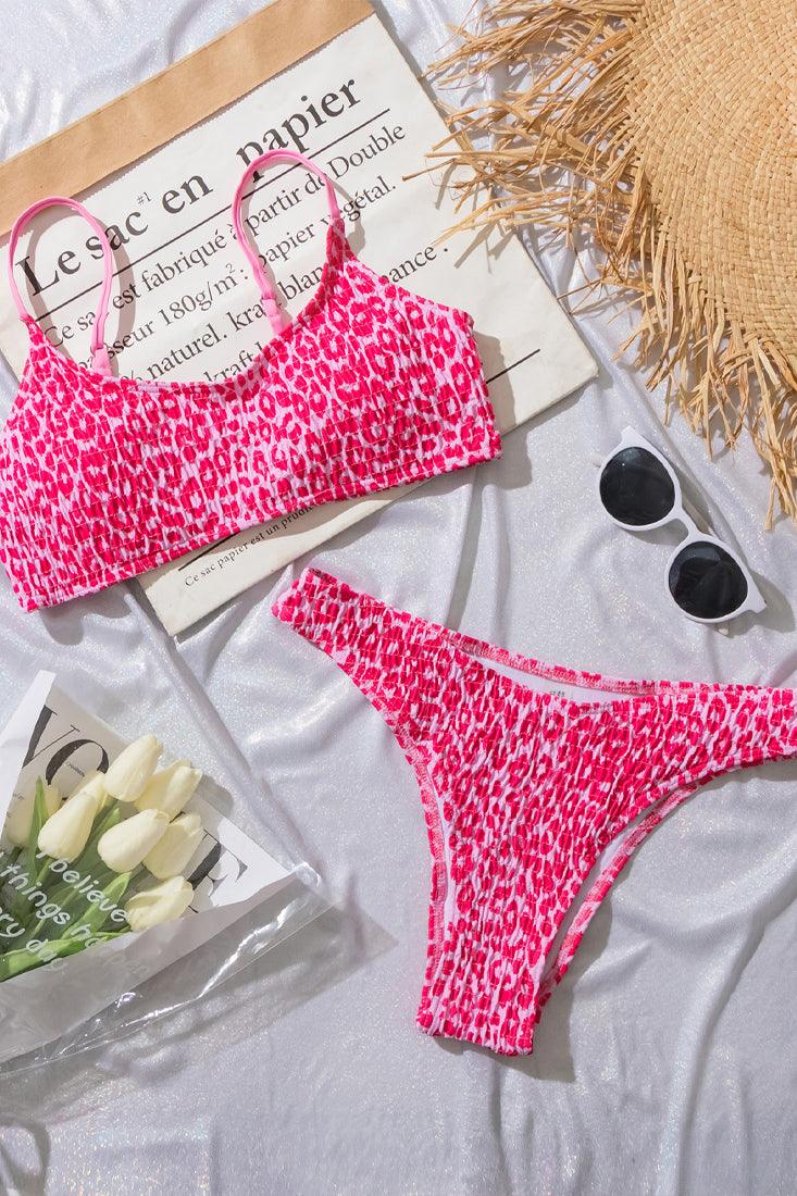 Pink Shirred Cheeky 2 Pc Swimsuit Set Bikini - AMIClubwear