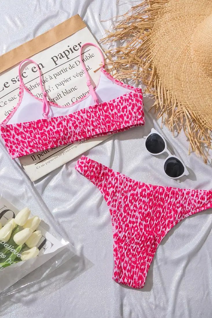 Pink Shirred Cheeky 2 Pc Sexy Swimsuit Set Bikini
