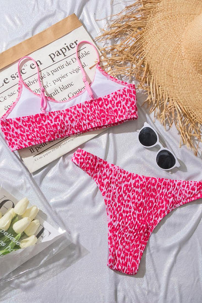 Pink Shirred Cheeky 2 Pc Swimsuit Set Bikini - AMIClubwear