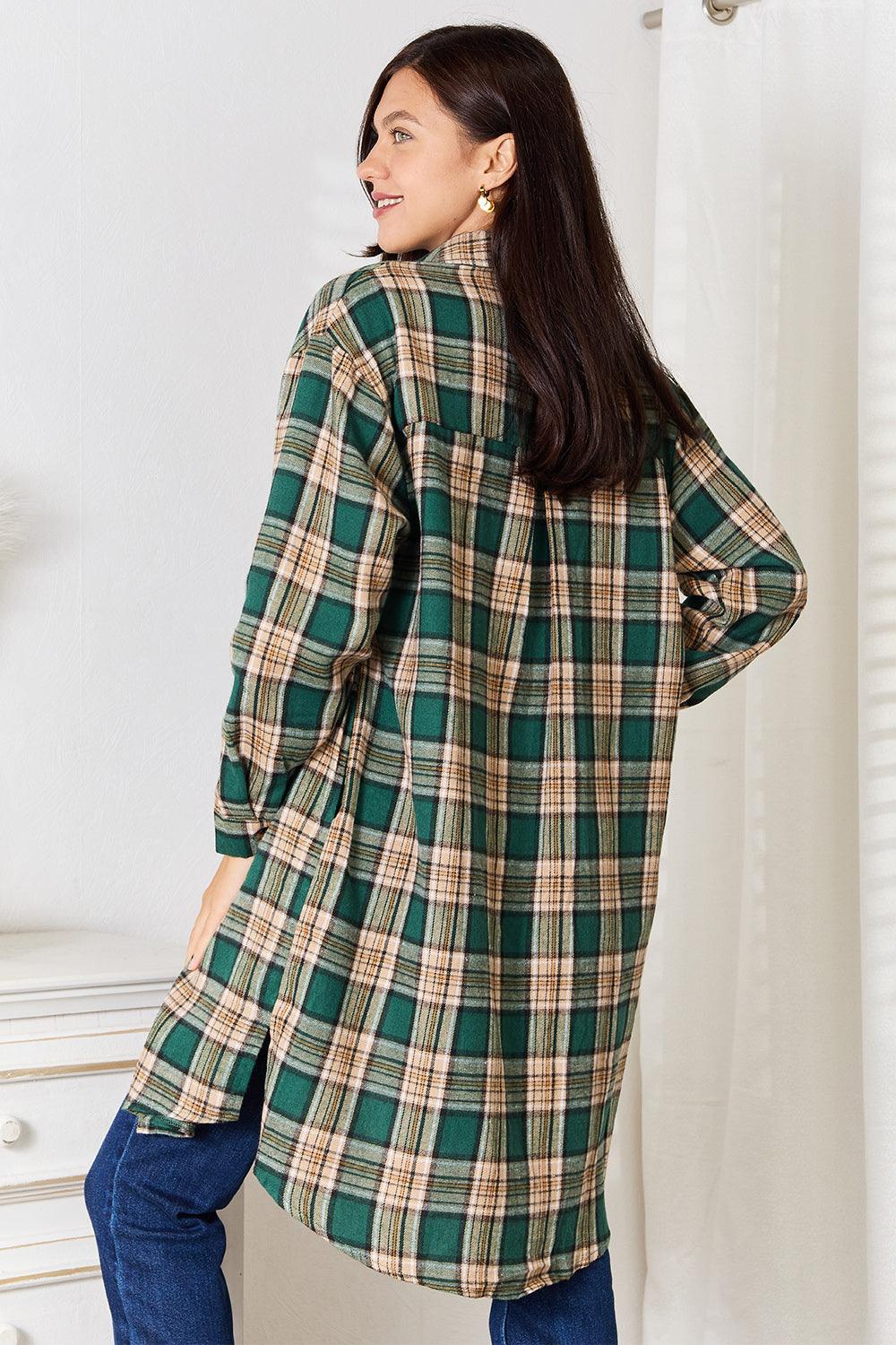 Plaid Collared Neck Long Sleeve Shirt - AMIClubwear