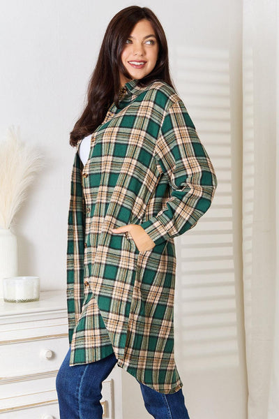 Plaid Collared Neck Long Sleeve Shirt - AMIClubwear