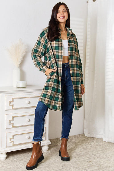 Plaid Collared Neck Long Sleeve Shirt - AMIClubwear