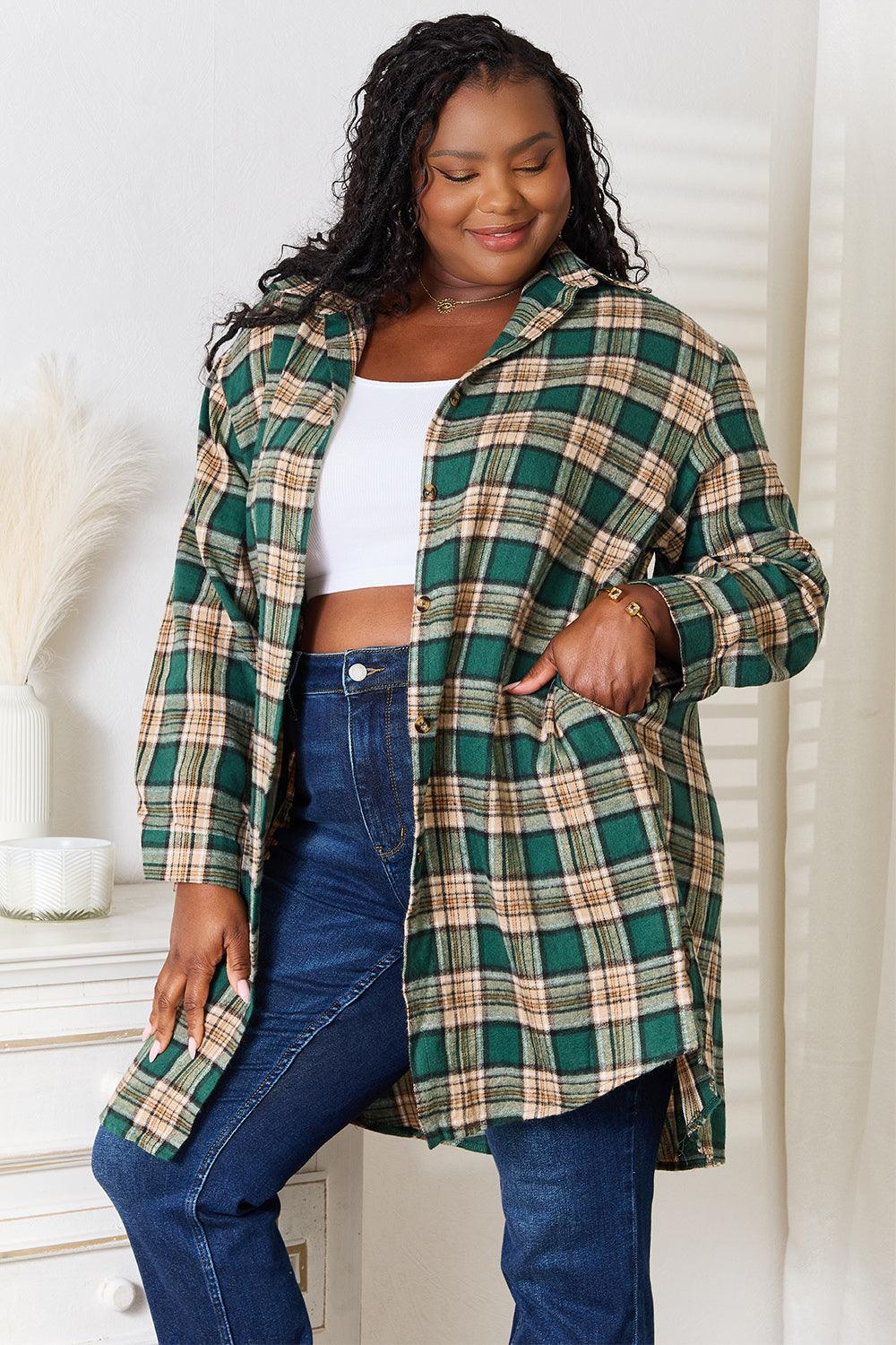 Plaid Collared Neck Long Sleeve Shirt - AMIClubwear