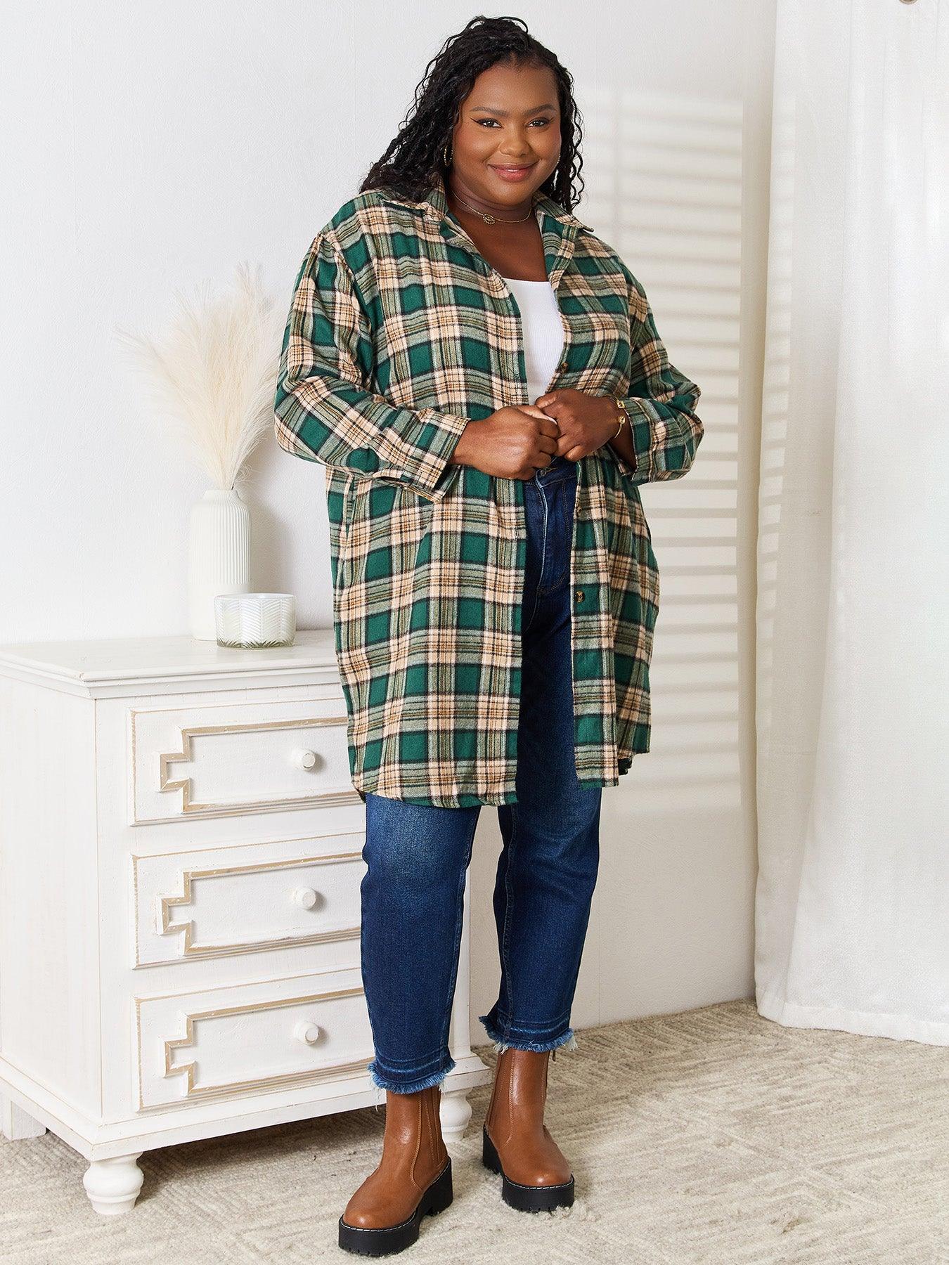 Plaid Collared Neck Long Sleeve Shirt - AMIClubwear