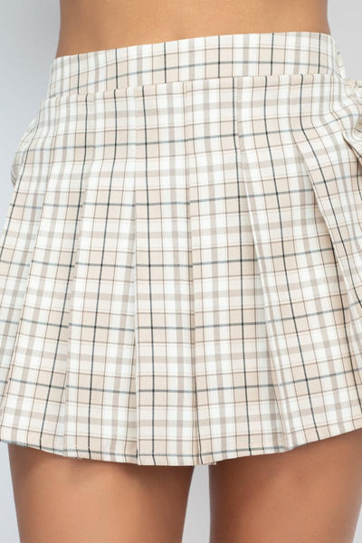 Plaid Pleated Mini Skorts - AMIClubwear