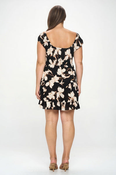 Plus Big Floral Front Tie Ruffle Mini Dress - AMIClubwear