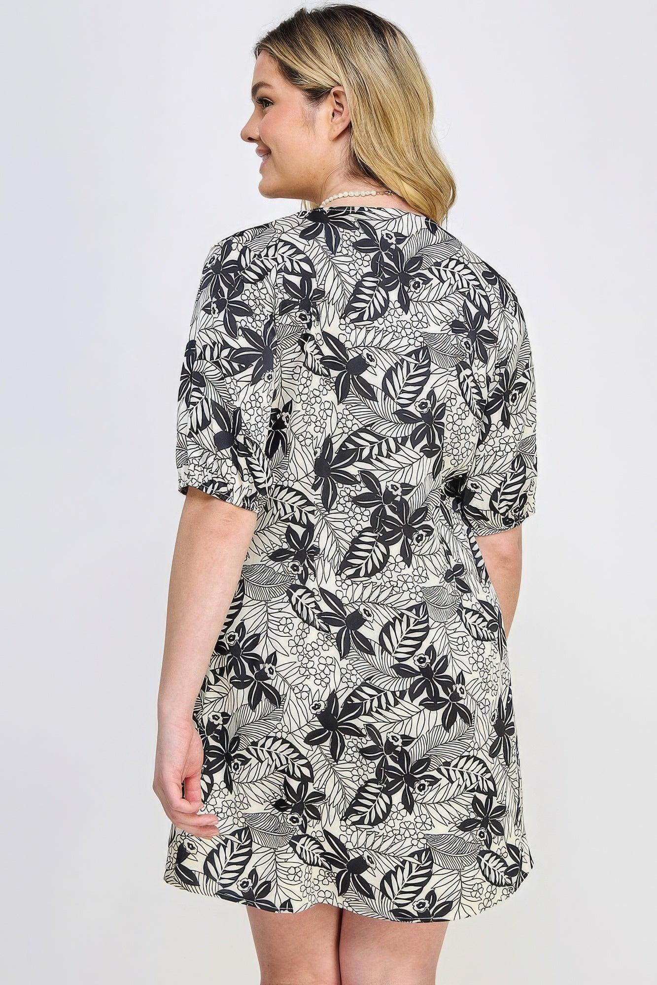 Plus Botanical Print Front Tie Dress - AMIClubwear