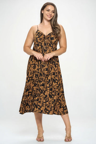 Plus Botanical Print Front Tie Maxi Dress - AMIClubwear