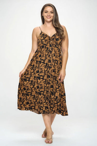 Plus Botanical Print Front Tie Maxi Dress - AMIClubwear