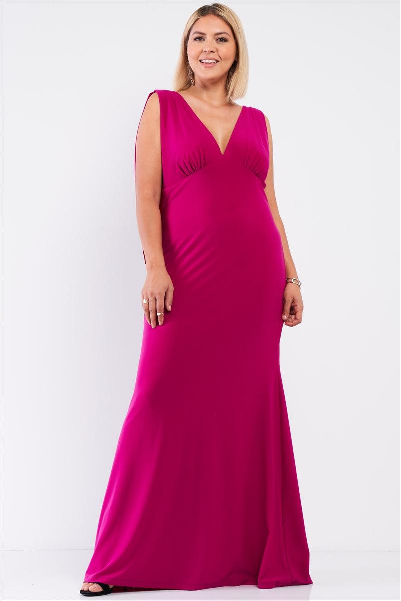 Plus Draped Back V-neck Sleeveless Maxi Dress - AMIClubwear