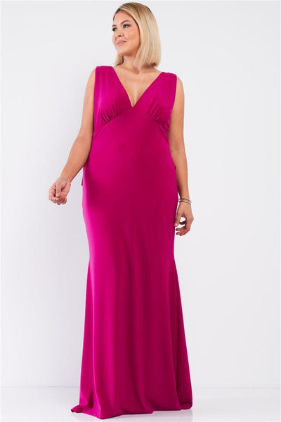 Plus Draped Back V-neck Sleeveless Maxi Dress - AMIClubwear