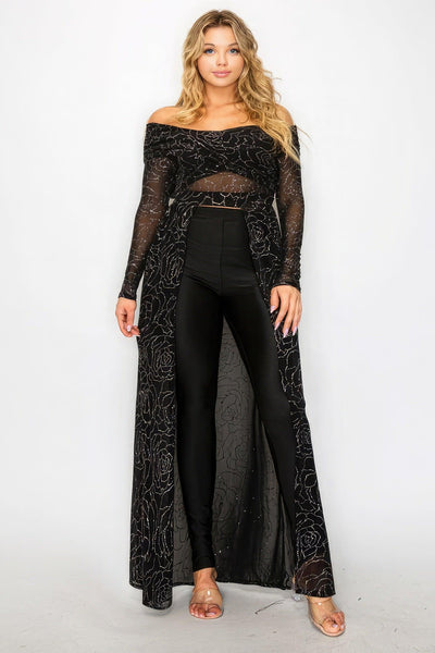 Plus Mesh Glitter See-through -cross Shoulder Wrap Maxi Dress - AMIClubwear