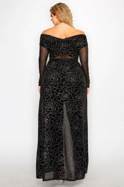 Plus Mesh Glitter See-through -cross Shoulder Wrap Maxi Dress - AMIClubwear