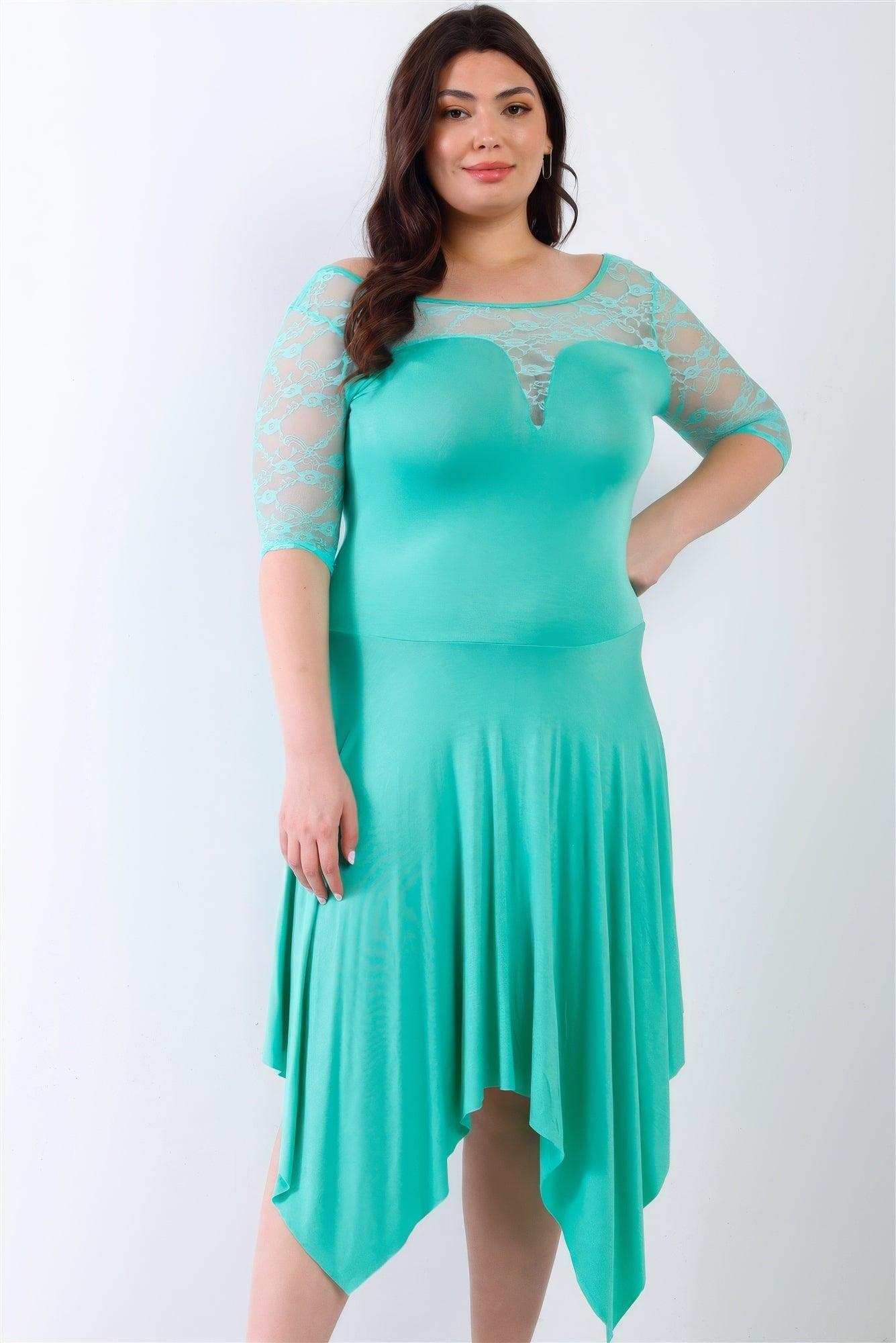 Plus Mint Lace Details Handkerchief Hem Midi Dress - AMIClubwear