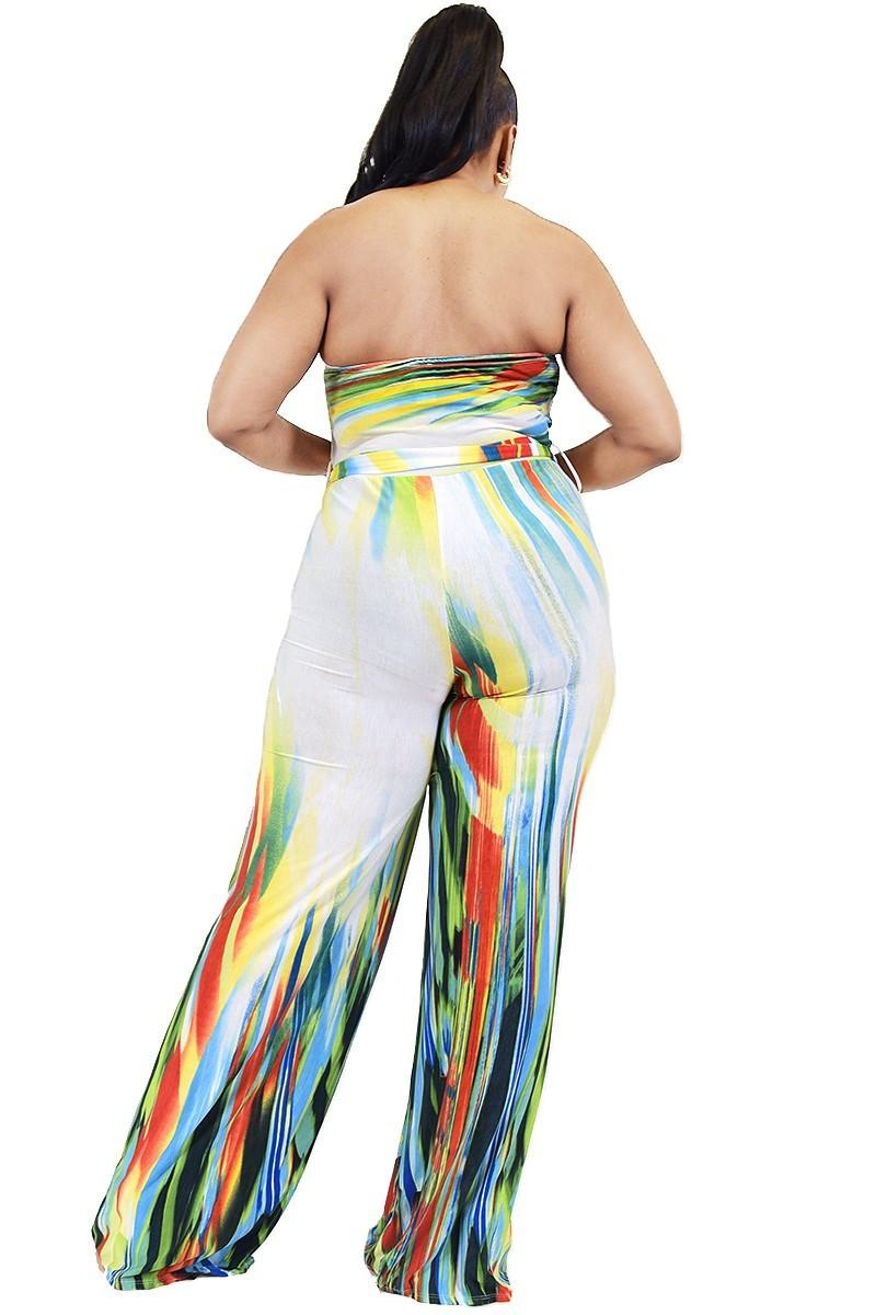 Plus Off Shoulder Color Brushed Tie Waist Jumpsuit - AMIClubwear