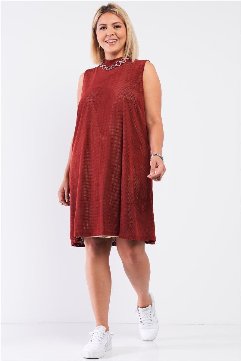 Plus Rust And Nude Illusion High Neck Swing Dress - AMIClubwear