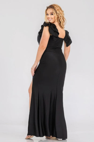 Plus Satin Strech Ruffle Paty Maxi Dress - AMIClubwear