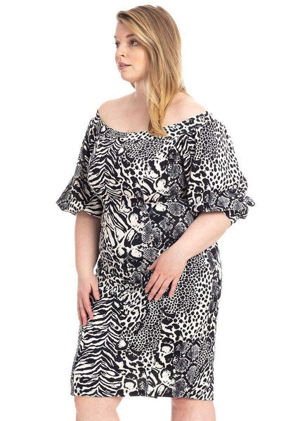 Plus Size Animal Print Crepe Stretch Bodycon Dress - AMIClubwear