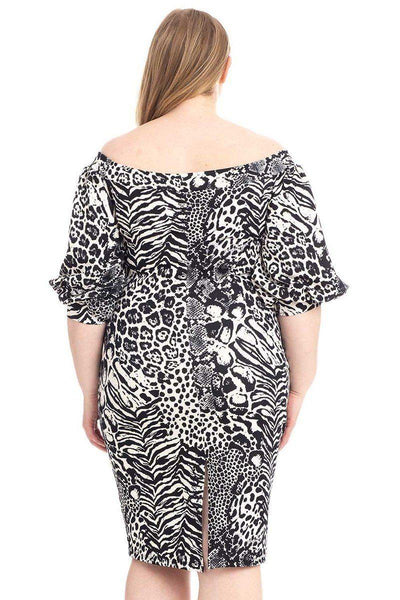 Plus Size Animal Print Crepe Stretch Bodycon Dress - AMIClubwear