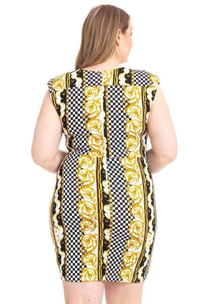 Plus Size Boarder Print V-neck Bodycon Dress - AMIClubwear