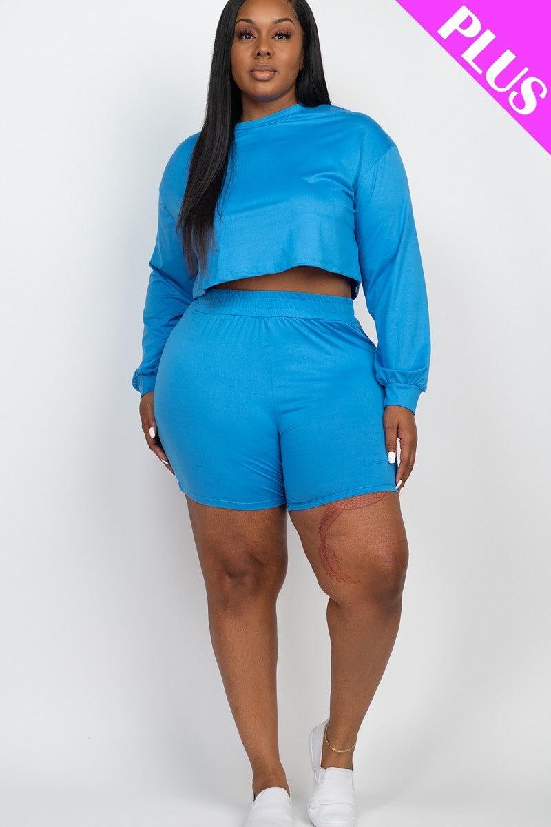 Plus Size Cozy Crop Top And Shorts Set - AMIClubwear