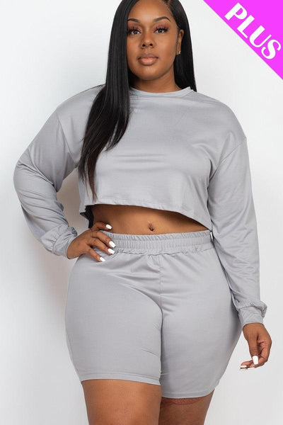 Plus Size Cozy Crop Top And Shorts Set - AMIClubwear