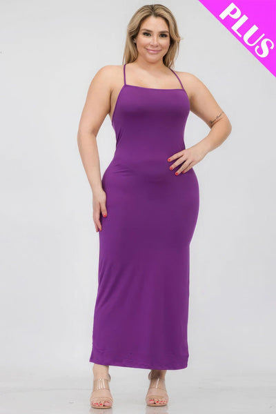 Plus Size Crisscross Back Split Thigh Maxi Dress - AMIClubwear