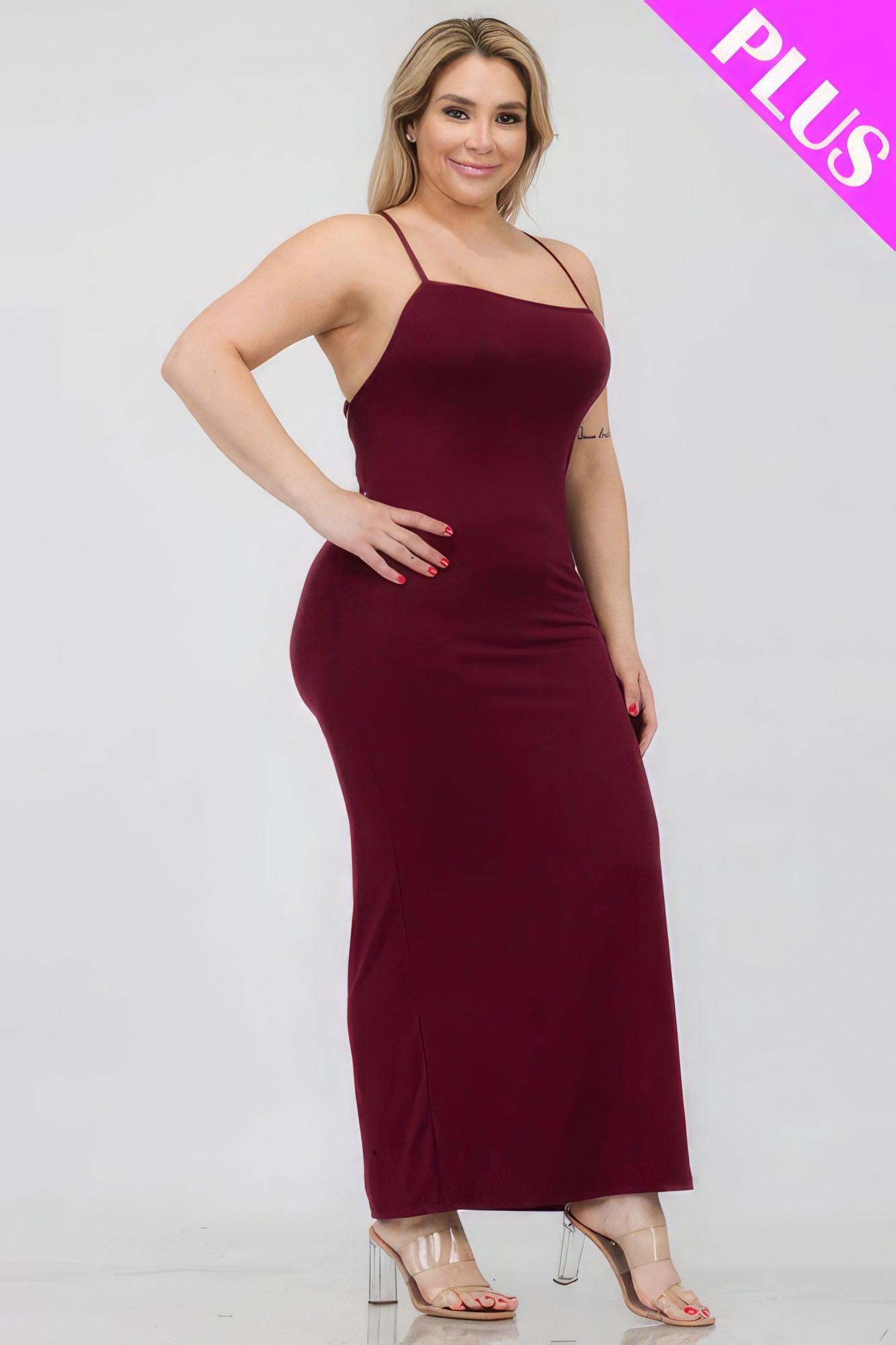 Plus Size Crisscross Back Split Thigh Maxi Dress - AMIClubwear