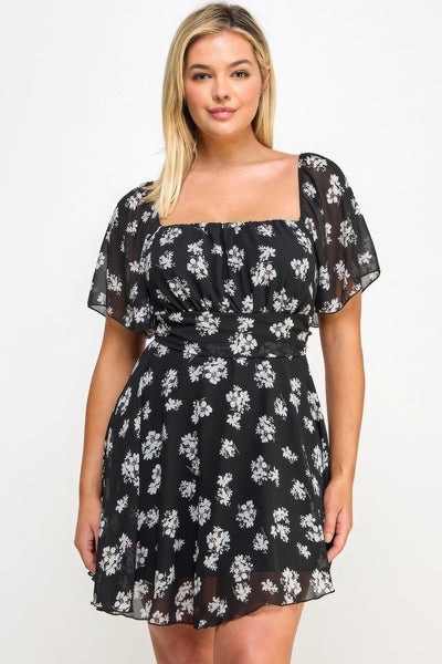 Plus Size Floral Chiffon Dress - AMIClubwear