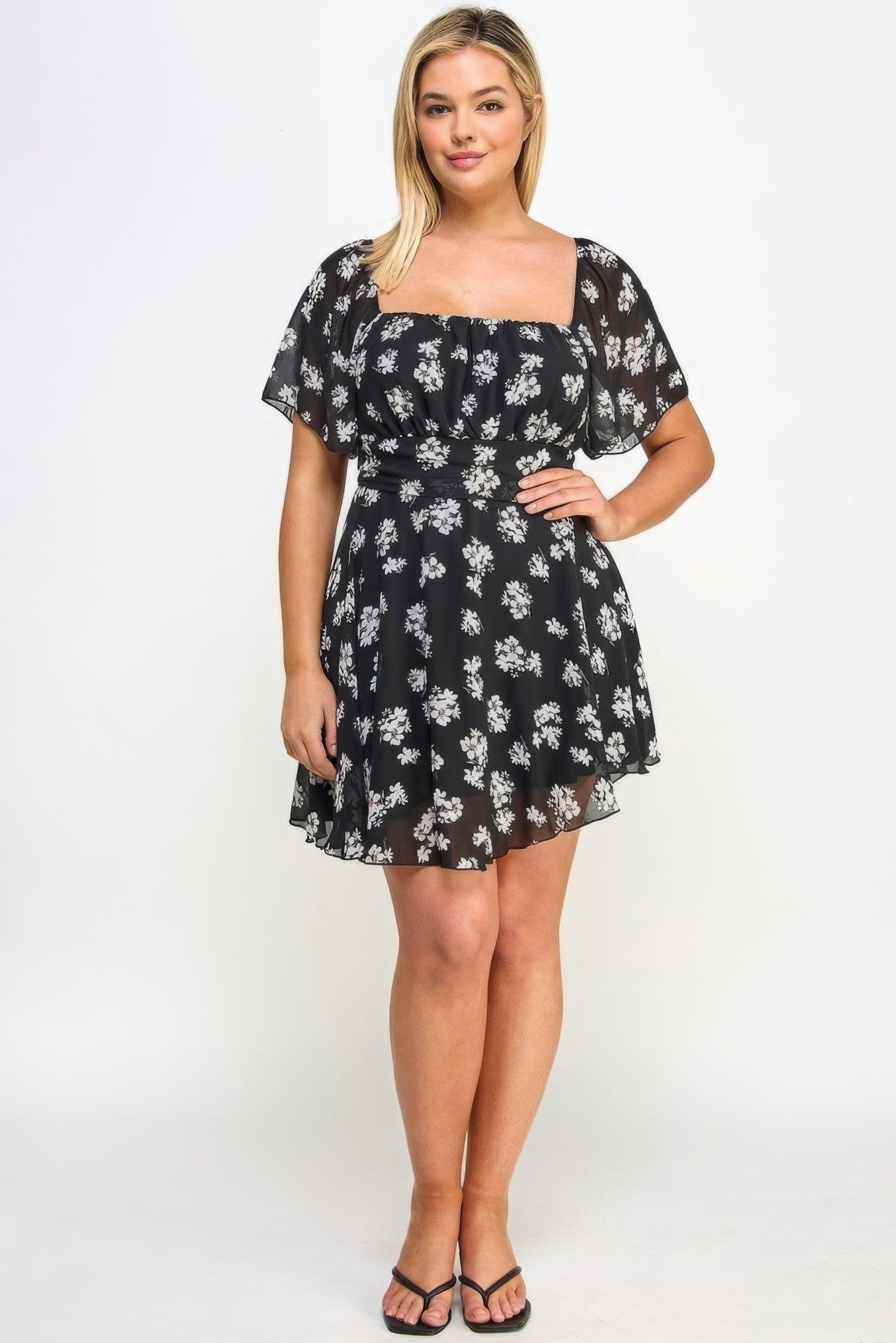 Plus Size Floral Chiffon Dress - AMIClubwear